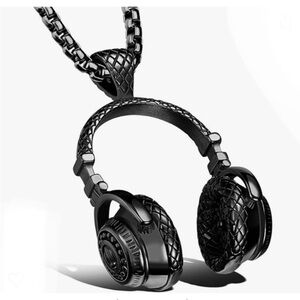 Men’s Headphone Black Necklace Music Pendant Hiphop Rapper Jewelry 24i”chain NEW